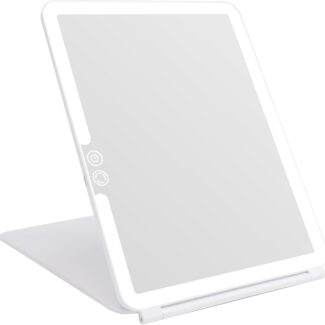 deweisn Folding Lighted Makeup Mirror with 72 LEDs 3 Colors Light Modes USB Rechargable 1800mA Batteries Portable Ultra Thin Compact Vanity Mirror Dimmable Travel Mirror
